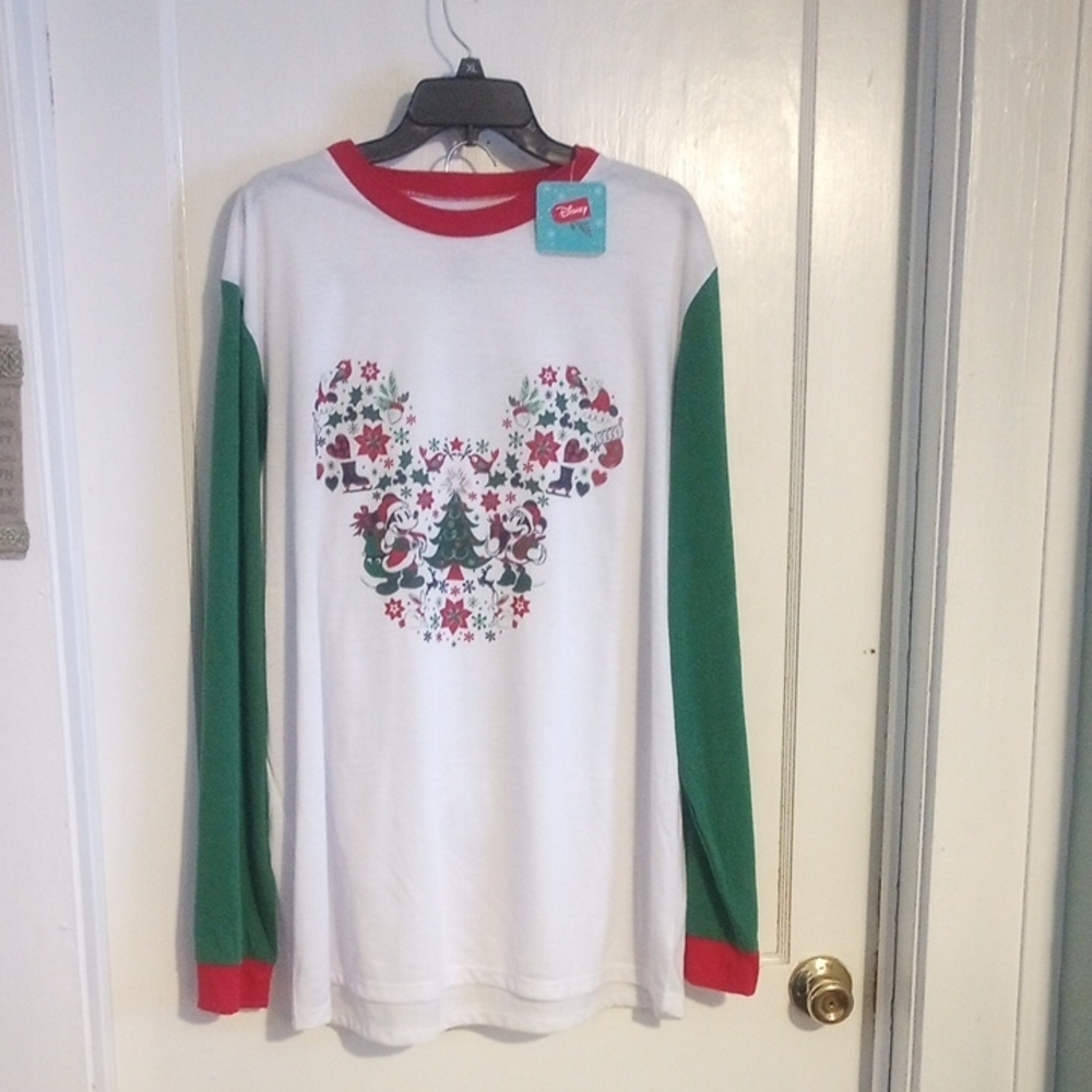 Disney White Tee with Green Sleeves and Red Accents